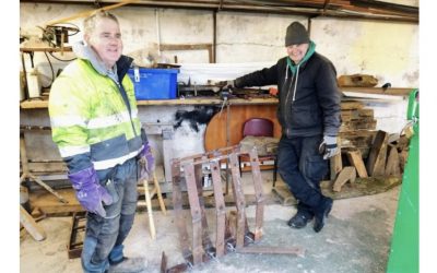 200- years old metal from St. Mollerans Church roof,  transformed into Blacksmith sculpture