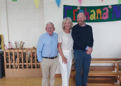 Mrs Sheehan with Mr. Drohan and Mr. O'Reilly, two Crehana NS former principals